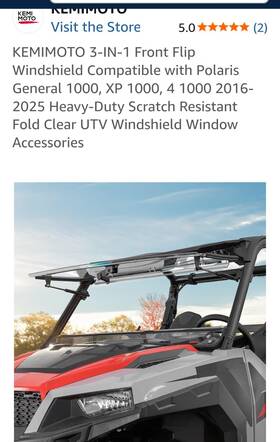 Kemi Moto 769293772956 Kemimoto 3-in-1 Front Flip Windshield For Polaris General 1000/ Xp 4 1000