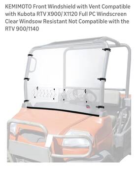 B0110-15640-cl Kemimoto For Kubota Rtv X900 X1120 1 Piece Clear Vented Windshield Utv / Sxs