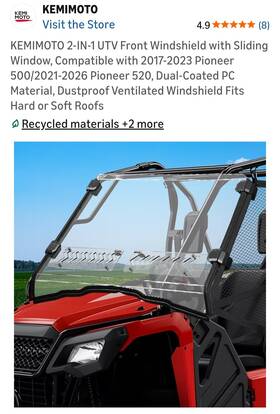 B0110-15710-cl Kemimoto 2 In 1 Vented Front Windshield For 2021 Pioneer 520 2017-2020 Honda 500