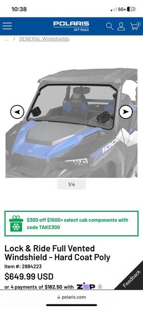 2884223 Polaris Lock And Ride Vent Windshield Hard Coat Poly 4 General 1000