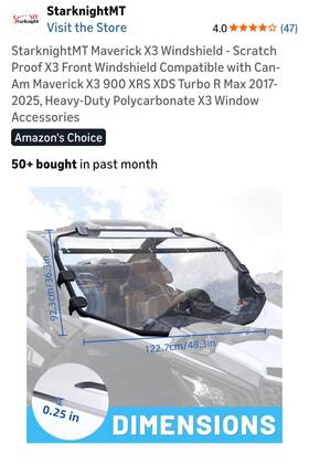 Abg226-utv Starknight Starknightmt Maverick X3 Front Windshield Scratch Proof