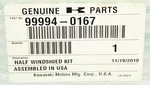 Kawasaki Half Windshield Kit Part Number 99994-0167. Fixed Price $186.99.